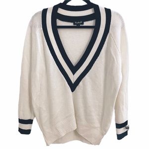 Nasty Gal V-Neck White & Black Knit Sweater